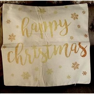 NEW IN PACKAGE Happy Christmas Pillow Cover Retro Look Burlap 18x18 Farmhouse